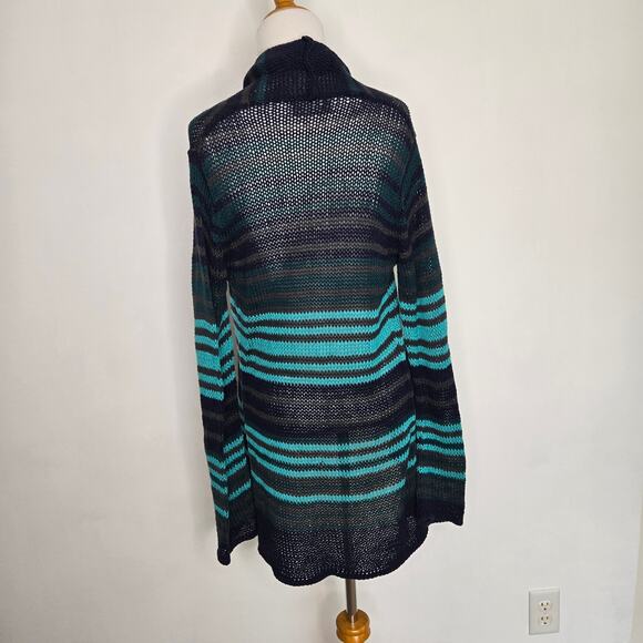 Wooden Ships Open Knit Cardigan Open front Striped Blue Lightweight Women M/L - Picture 3 of 11